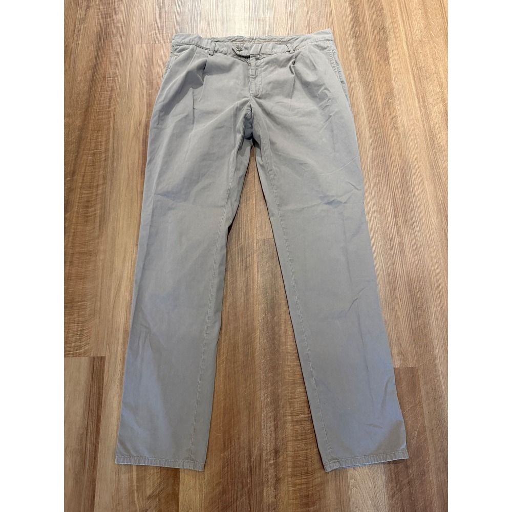 Aspesi Chino Trousers Mens 54 Grey Pleated Front 100% Cotton Made in Romania